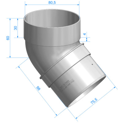 Колено трубы 45 градусов ДЕКЕ STANDARD d80мм цвет RAL 9003 Белый размеры